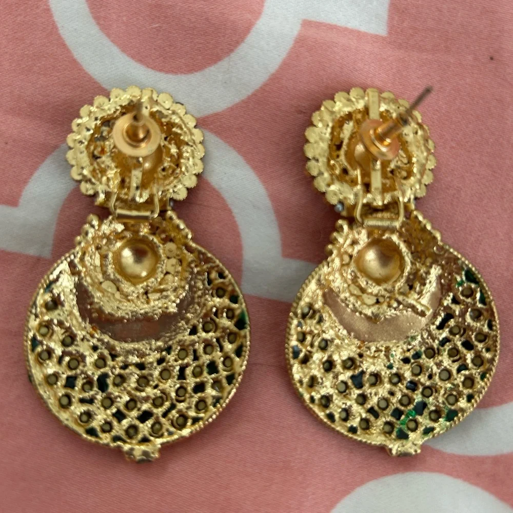 Elegant Gold and Green Statement Earrings